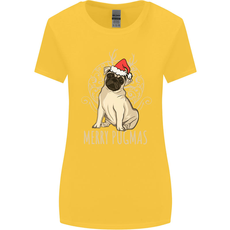Merry Pugmas Funny Christmas Pug Womens Wider Cut T-Shirt Yellow