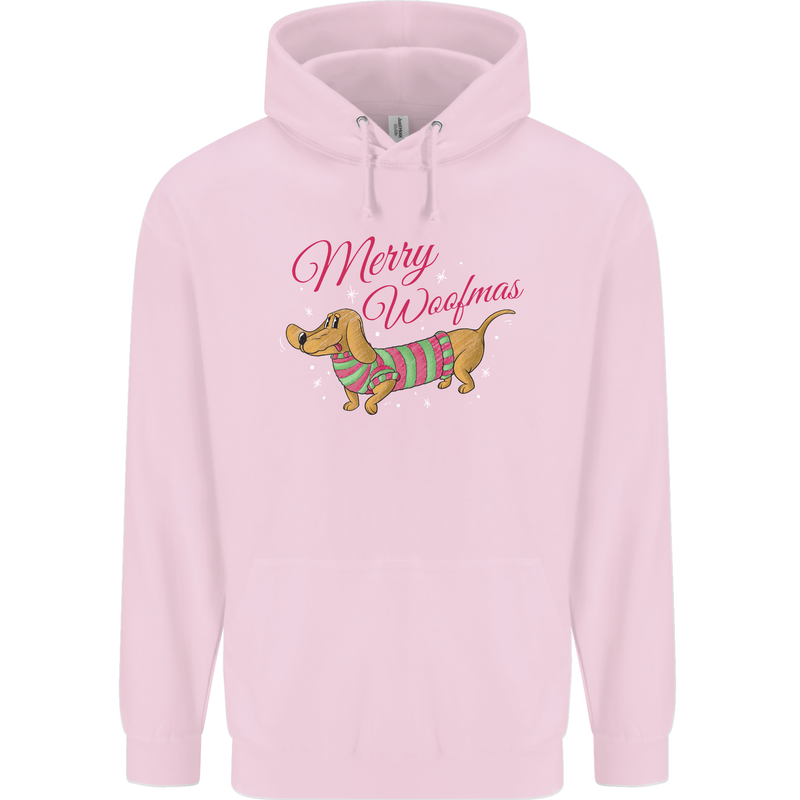 Merry Wiener Funny Christmas Dog Childrens Kids Hoodie Light Pink