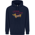 Merry Wiener Funny Christmas Dog Childrens Kids Hoodie Navy Blue