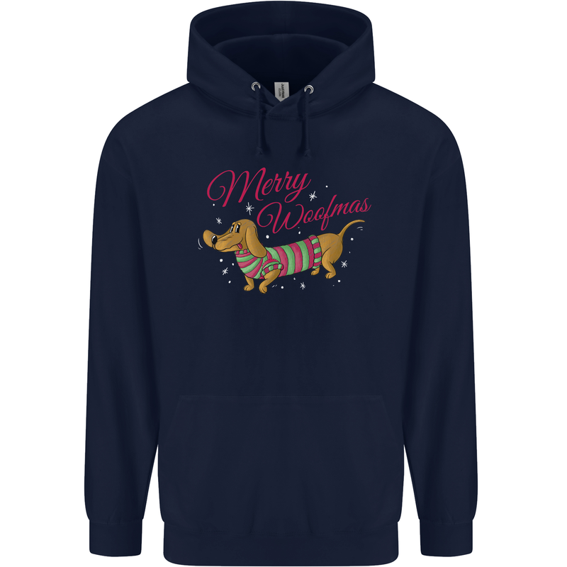 Merry Wiener Funny Christmas Dog Childrens Kids Hoodie Navy Blue