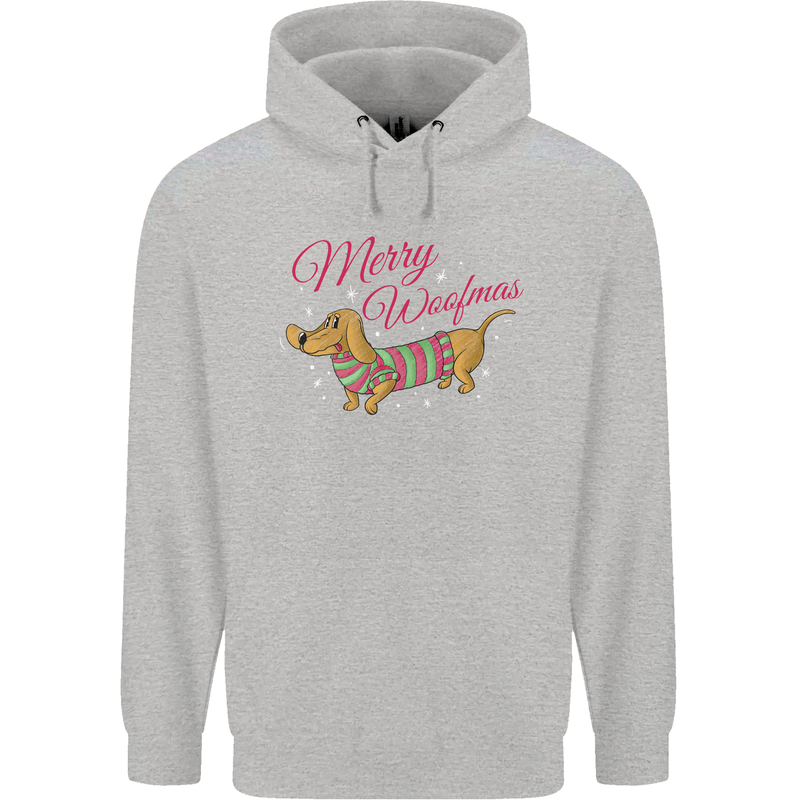Merry Wiener Funny Christmas Dog Childrens Kids Hoodie Sports Grey