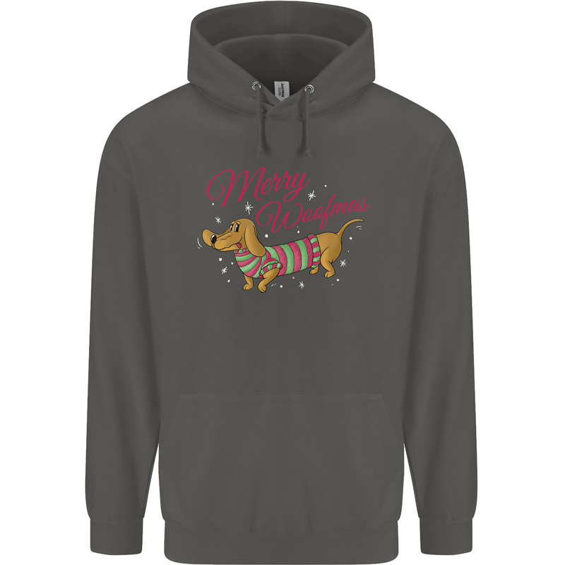 Merry Wiener Funny Christmas Dog Childrens Kids Hoodie Storm Grey