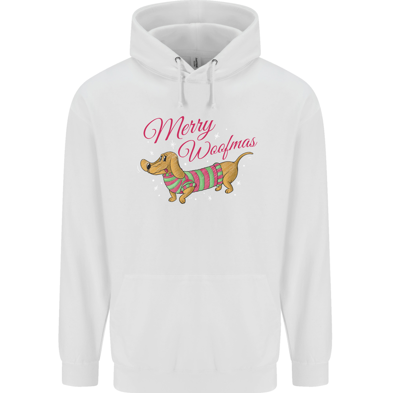 Merry Wiener Funny Christmas Dog Childrens Kids Hoodie White
