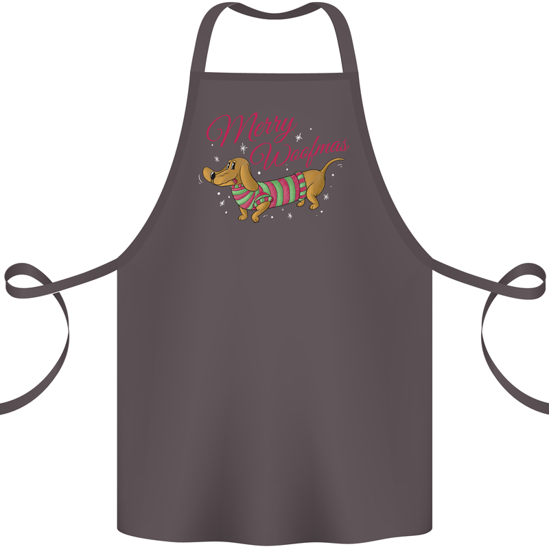 Merry Wiener Funny Christmas Dog Cotton Apron 100% Organic Dark Grey