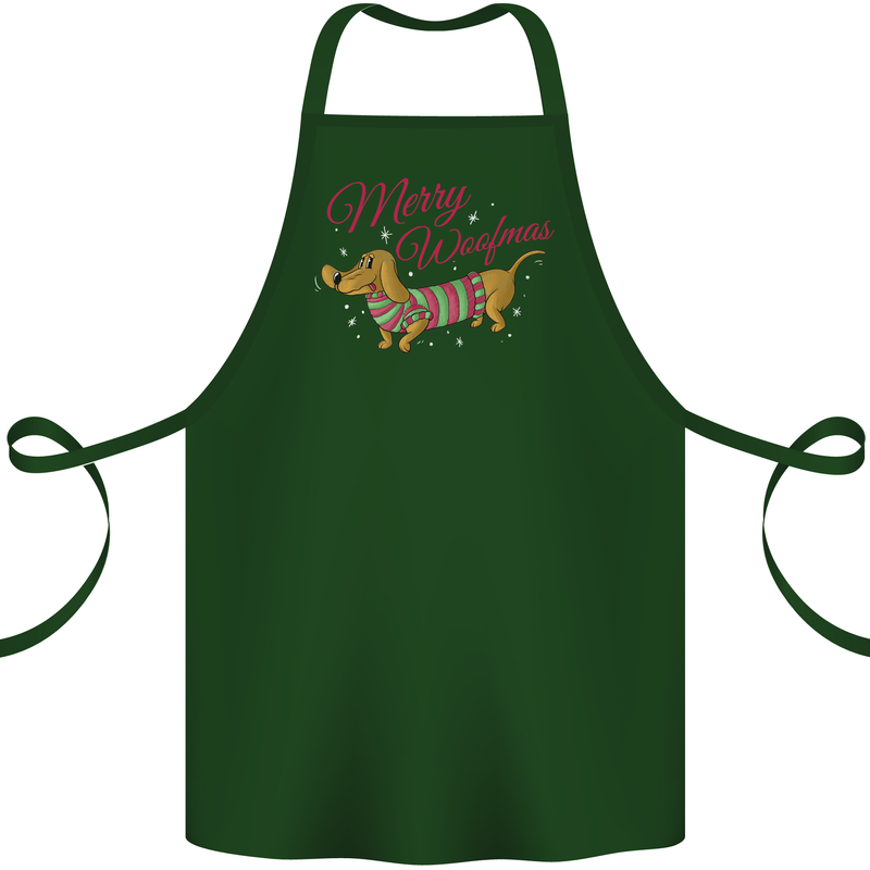 Merry Wiener Funny Christmas Dog Cotton Apron 100% Organic Forest Green