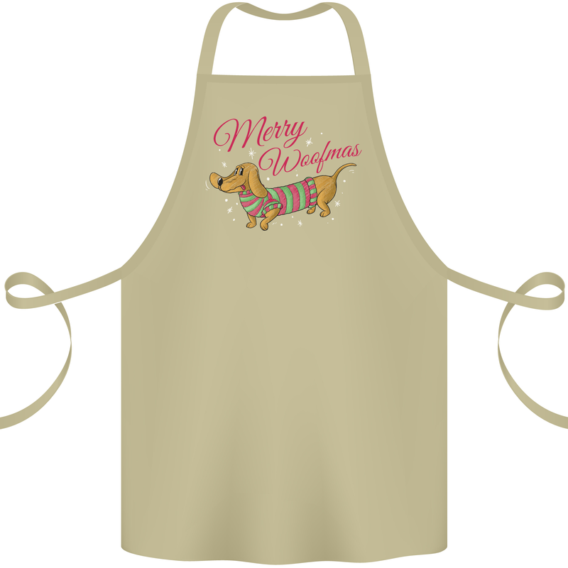 Merry Wiener Funny Christmas Dog Cotton Apron 100% Organic Khaki