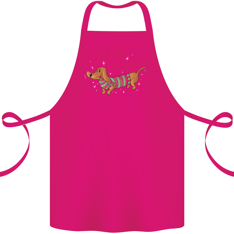 Merry Wiener Funny Christmas Dog Cotton Apron 100% Organic Pink