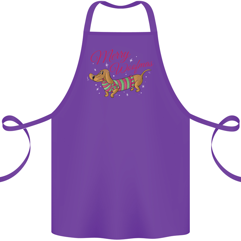 Merry Wiener Funny Christmas Dog Cotton Apron 100% Organic Purple