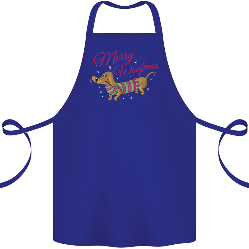 Merry Wiener Funny Christmas Dog Cotton Apron 100% Organic Royal Blue