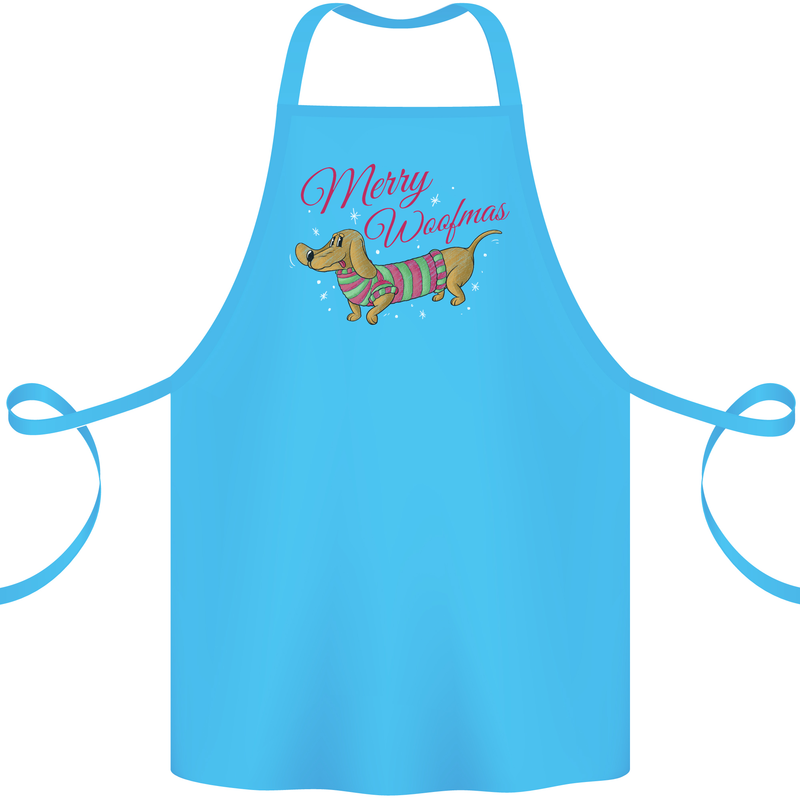 Merry Wiener Funny Christmas Dog Cotton Apron 100% Organic Turquoise