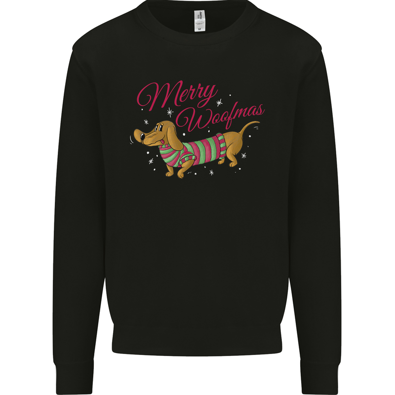 Merry Wiener Funny Christmas Dog Kids Sweatshirt Jumper Black
