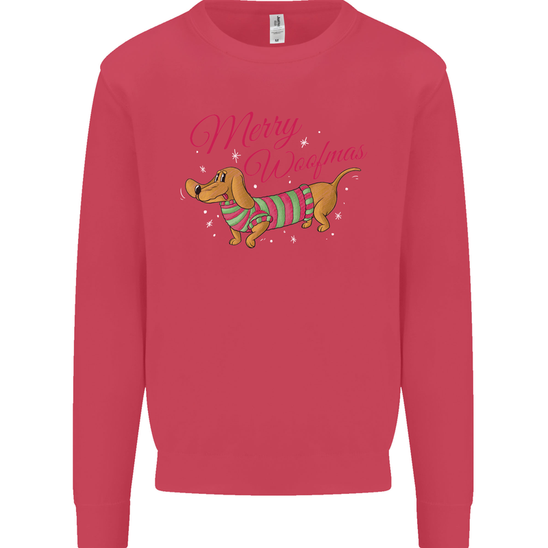 Merry Wiener Funny Christmas Dog Kids Sweatshirt Jumper Heliconia