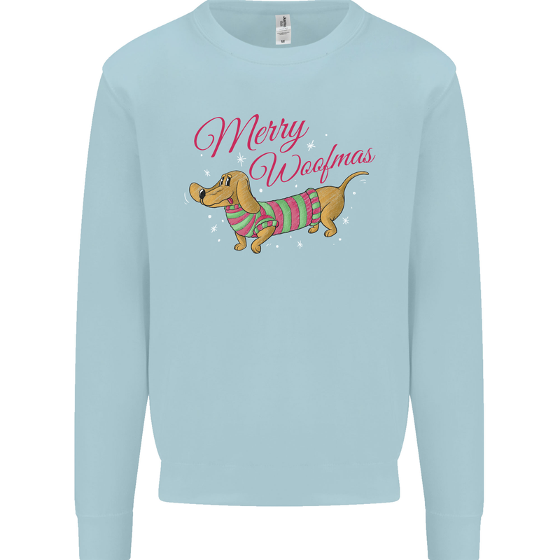 Merry Wiener Funny Christmas Dog Kids Sweatshirt Jumper Light Blue