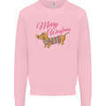 Merry Wiener Funny Christmas Dog Kids Sweatshirt Jumper Light Pink