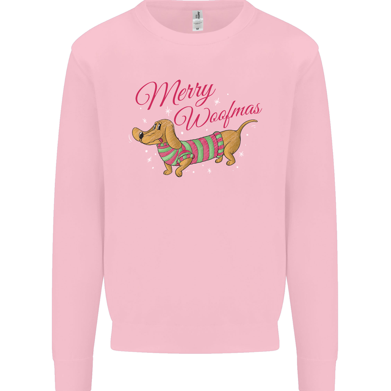 Merry Wiener Funny Christmas Dog Kids Sweatshirt Jumper Light Pink