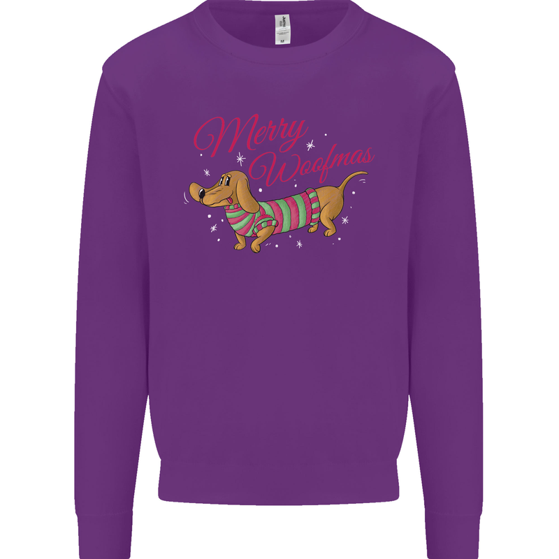 Merry Wiener Funny Christmas Dog Kids Sweatshirt Jumper Purple