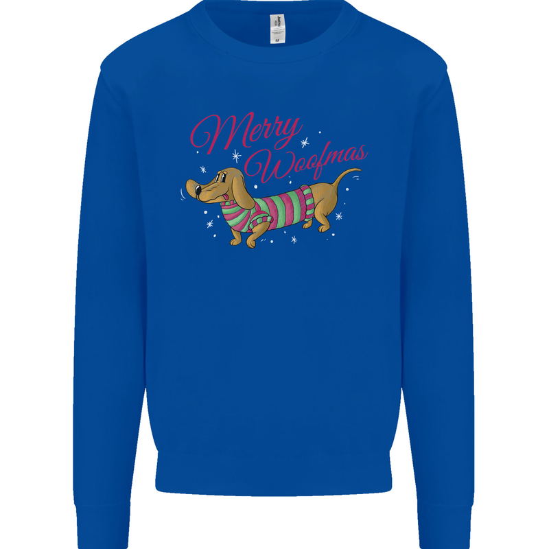 Merry Wiener Funny Christmas Dog Kids Sweatshirt Jumper Royal Blue