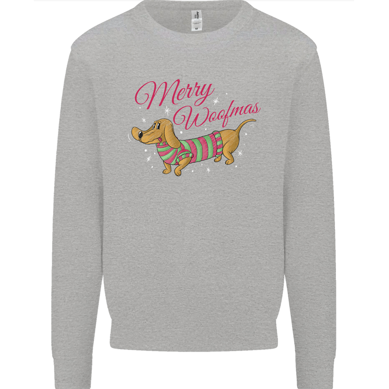 Merry Wiener Funny Christmas Dog Kids Sweatshirt Jumper Sports Grey