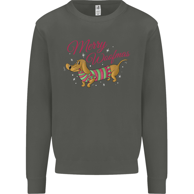 Merry Wiener Funny Christmas Dog Kids Sweatshirt Jumper Storm Grey