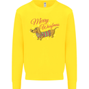 Merry Wiener Funny Christmas Dog Kids Sweatshirt Jumper Yellow