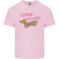 Merry Wiener Funny Christmas Dog Kids T-Shirt Childrens Light Pink