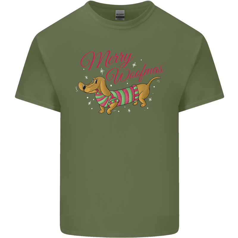 Merry Wiener Funny Christmas Dog Mens Cotton T-Shirt Tee Top Military Green