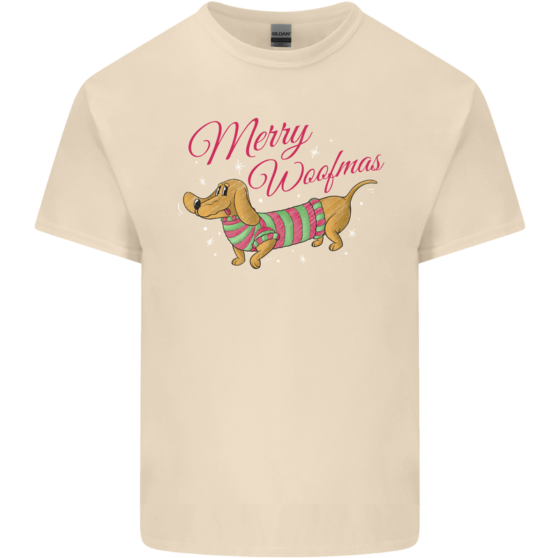 Merry Wiener Funny Christmas Dog Mens Cotton T-Shirt Tee Top Natural