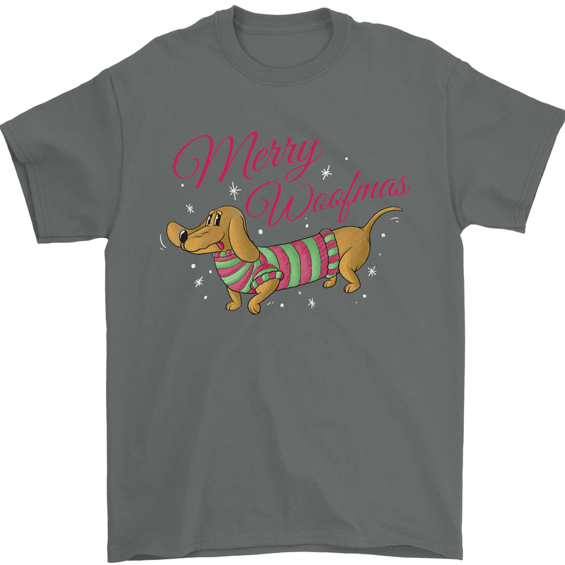 Merry Wiener Funny Christmas Dog Mens T-Shirt 100% Cotton Charcoal