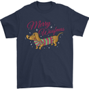 Merry Wiener Funny Christmas Dog Mens T-Shirt 100% Cotton Navy Blue