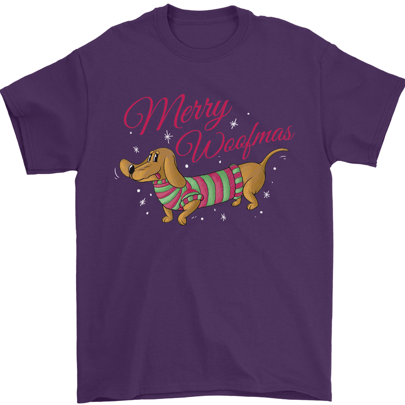 Merry Wiener Funny Christmas Dog Mens T-Shirt 100% Cotton Purple