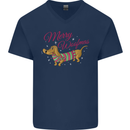 Merry Wiener Funny Christmas Dog Mens V-Neck Cotton T-Shirt Navy Blue