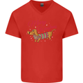 Merry Wiener Funny Christmas Dog Mens V-Neck Cotton T-Shirt Red