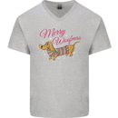 Merry Wiener Funny Christmas Dog Mens V-Neck Cotton T-Shirt Sports Grey
