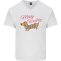 Merry Wiener Funny Christmas Dog Mens V-Neck Cotton T-Shirt White