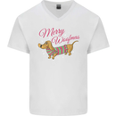 Merry Wiener Funny Christmas Dog Mens V-Neck Cotton T-Shirt White