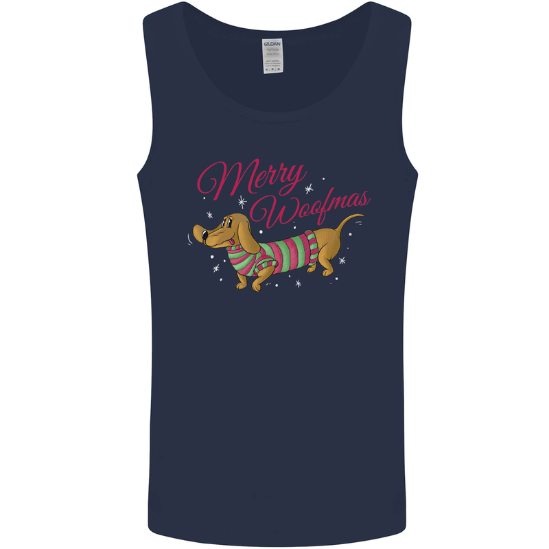 Merry Wiener Funny Christmas Dog Mens Vest Tank Top Navy Blue