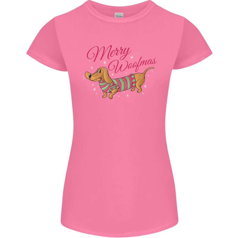 Merry Wiener Funny Christmas Dog Womens Petite Cut T-Shirt Azalea