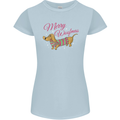 Merry Wiener Funny Christmas Dog Womens Petite Cut T-Shirt Light Blue