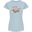 Merry Wiener Funny Christmas Dog Womens Petite Cut T-Shirt Light Blue