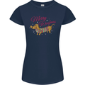 Merry Wiener Funny Christmas Dog Womens Petite Cut T-Shirt Navy Blue