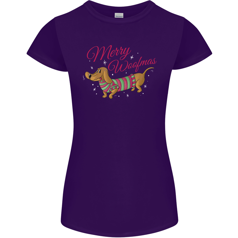 Merry Wiener Funny Christmas Dog Womens Petite Cut T-Shirt Purple