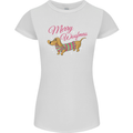Merry Wiener Funny Christmas Dog Womens Petite Cut T-Shirt White