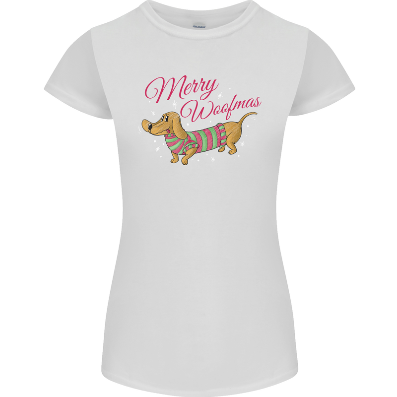 Merry Wiener Funny Christmas Dog Womens Petite Cut T-Shirt White