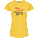 Merry Wiener Funny Christmas Dog Womens Petite Cut T-Shirt Yellow