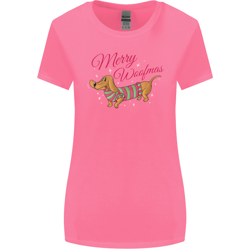 Merry Wiener Funny Christmas Dog Womens Wider Cut T-Shirt Azalea