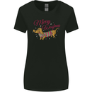 Merry Wiener Funny Christmas Dog Womens Wider Cut T-Shirt Black