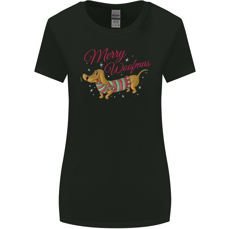 Merry Wiener Funny Christmas Dog Womens Wider Cut T-Shirt Black