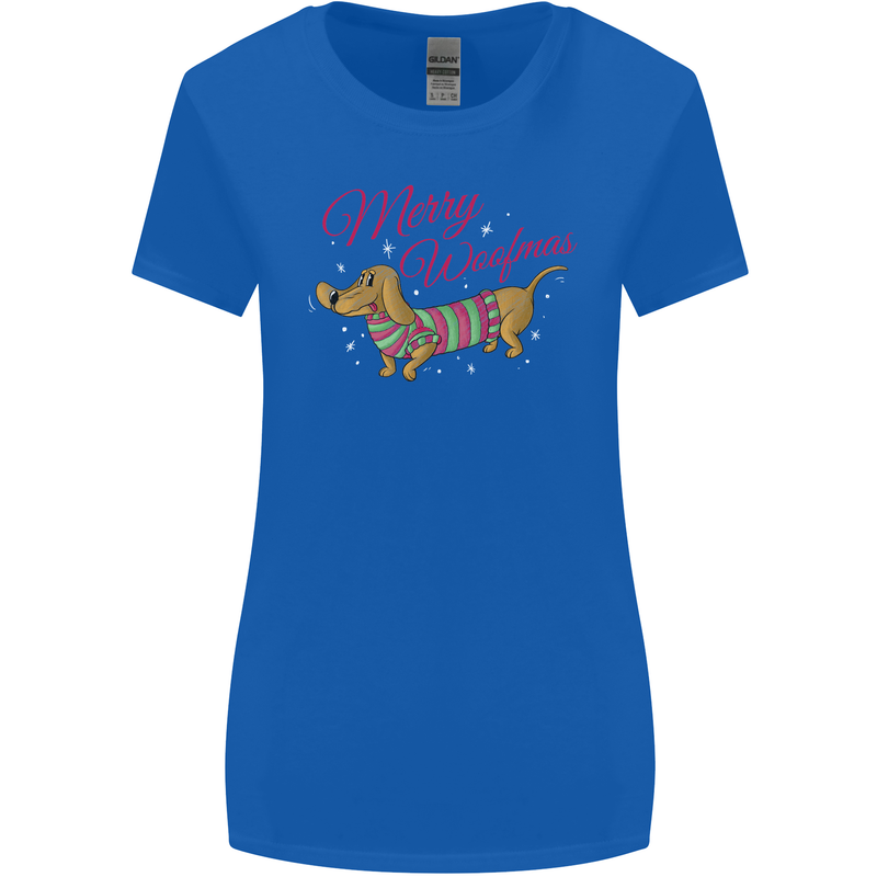 Merry Wiener Funny Christmas Dog Womens Wider Cut T-Shirt Royal Blue
