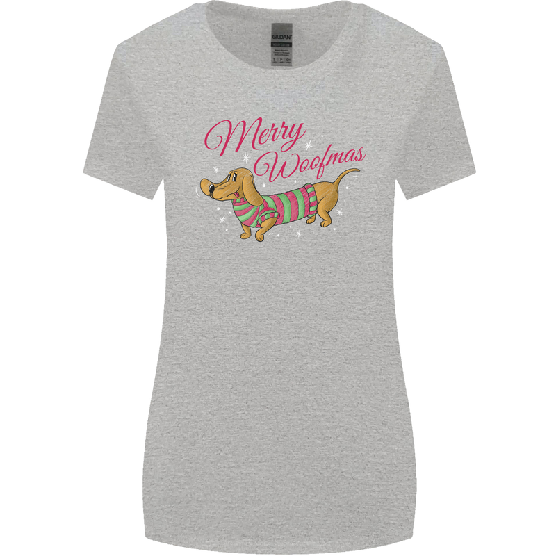 Merry Wiener Funny Christmas Dog Womens Wider Cut T-Shirt Sports Grey