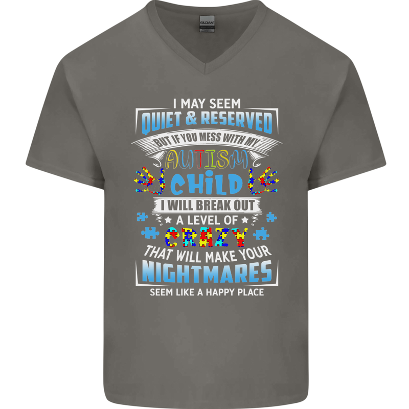 Mess With My Autism Child Autistic ASD Mens V-Neck Cotton T-Shirt Charcoal